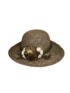 Floral Straw Sun Hat Womens Wide Brim Boho Beach Hat Neutral Woven Summer Hat